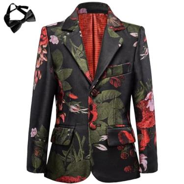 Imagem de Blazer masculino slim fit jaqueta formal bordado terno blazer para crianças esporte casaco anel portador roupa, Flor vermelha, 4T