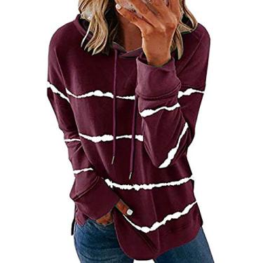 Imagem de Aniywn Moletom com capuz moderno para meninas adolescentes para mulheres, túnica casual, camisetas tie dye/estampa listrada, Vinho A5, M