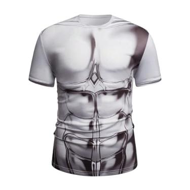 Imagem de SHENHE Camiseta masculina com estampa muscular, manga curta, gola redonda, camiseta urbana, Prata, M
