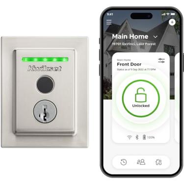 Imagem de Kwikset Fechadura inteligente Wi-Fi com impressão digital Halo Touch, fechadura discreta para porta de entrada sem chave, desbloqueio automático de geofence, certificado AAA, sem hub fácil de