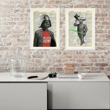 Imagem de Kit 2 Quadros Vintage Yoda E Vader 45X34Cm