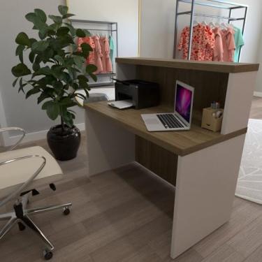 Imagem de Balcão de Atendimento para Recepção - 120cm de Largura Branco/Carvalho Mel