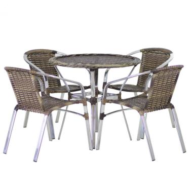 Imagem de Kit 4 Cadeiras Floripa e Mesa Tampo Tramado Alumínio Piscina Jardim Área