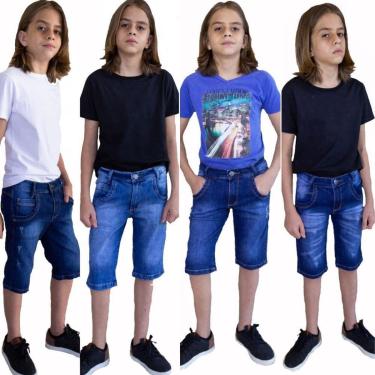 Imagem de Kit 4 Short Masculino Infanto juvenil Jeans Com Licra 4-Masculino