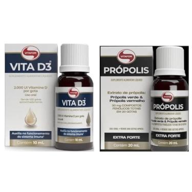Imagem de Combo Vitamina D3 Gotas 2000ui Por Gota (10 Ml) e Própolis Verde E Vermelho Extra Forte (20ml) Vitafor