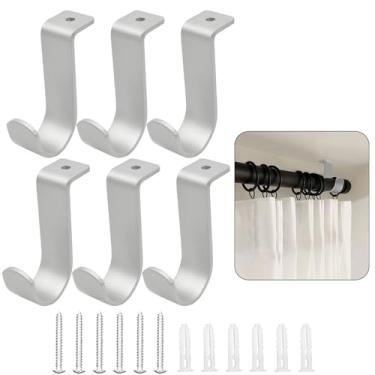 Imagem de Shonmogar Suportes de varão de cortina de teto, pacote com 6 suportes de metal com parafusos, suportes de montagem de teto para haste de 2,5 cm, ganchos resistentes para quarto, sala de estar,
