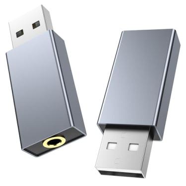 Imagem de Pacote com 2 adaptadores de áudio USB para conector de 3,5 mm, adaptador auxiliar USB para áudio, placa de som estéreo externa, USB para fone de ouvido fêmea TRRS de 3,5 mm para PS4/PS5/fone de