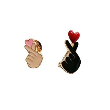 Imagem de Broche de gesto de mão e coração fofo moderno broche de lapela em linguagem de sinais de dedo mini broche de coração, esmalte, na gem