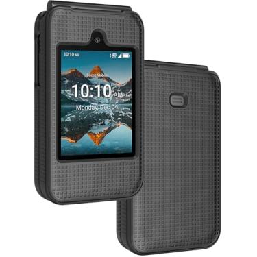Imagem de Nakedcellphone Capa para Consumer Cellular Iris Easy Flip Phone/Boost Mobile Summit Flip 4G, Capa protetora rígida fina [anti-impressão digital, textura de grade] para SL006D (2024) - Faixa preta