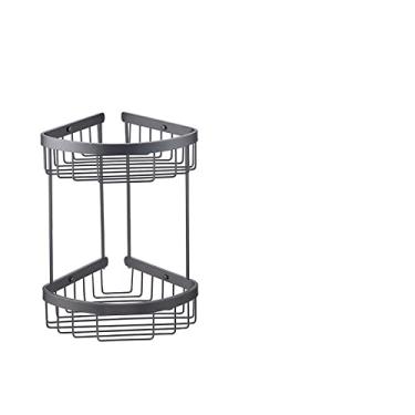 Imagem de Acessórios de banheiro cinza prateleiras de gancho de toalha cabide de papel suporte de escova de banheiro conjunto de prateleira de vidro de armazenamento de canto, prateleira de canto duplo