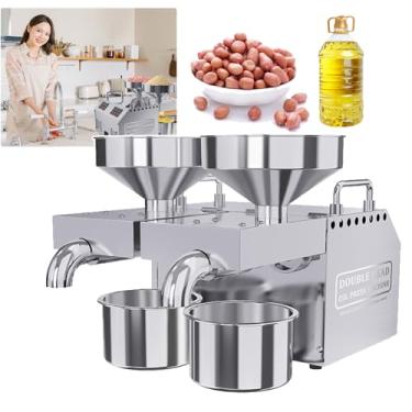 Imagem de CNAOHGHN Prensa de óleo pequena, prensa de óleo automática de cabeça dupla, controle inteligente, 6-12 kg/H, prensa a frio/quente, para nozes, amendoim, gergelim, colza, nogueira