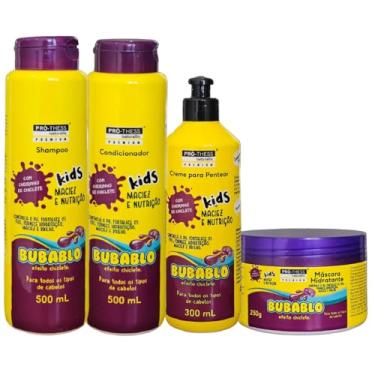 Imagem de Kit Bubablo Kids Shampoo + Condicionador + Máscara Hidratante Capilar + Creme Para Pentear Com Cheirinho de Chiclete Bubbaloo