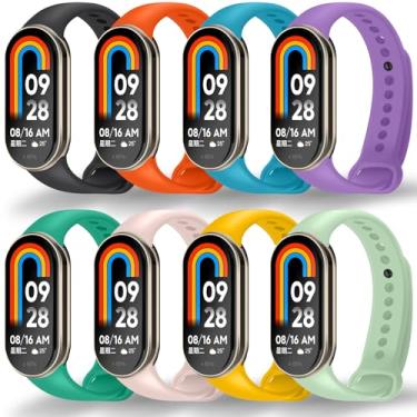 Imagem de Pacote com 8 pulseiras Mi Band 10/9/8, de poliuretano termoplástico macio de substituição com fecho seguro antiperda, pulseiras esportivas confortáveis para Xiaomi Mi Smart Band 10/9/8 (8 cores)