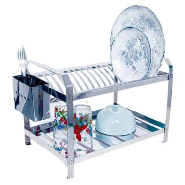 Imagem de Escorredor De Aço Inox 20 Pratos Com Porta Talheres Inox - Dinox