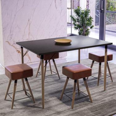 Imagem de Mesa de Jantar Madri Preto e 4 Bancos Rio Pés Natural Tecido Sintético