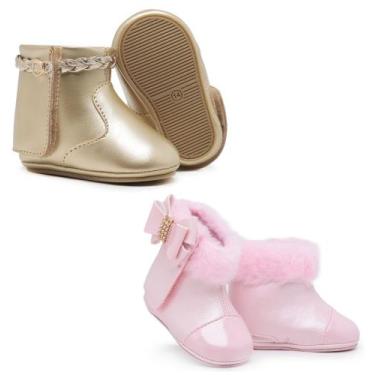 Imagem de Kit Botinha E Tênis De Menina Bebê Recém Nascida Para Batizado - Skalv