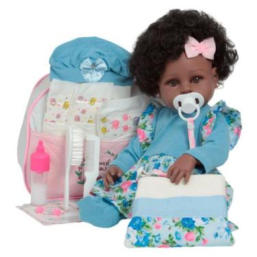 Imagem de Bebê Reborn Menina Realista Negra Enxoval Florido Completo - Cegonha R