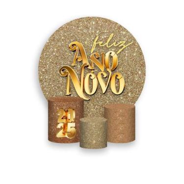 Imagem de Painel De Festa Redondo 1,50x1,50 + Trio De Capas Cilindro - Ano Novo 