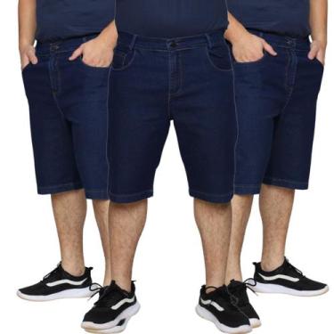 Imagem de Kit 3 Bermudas Jeans Tradicional Masculina Algodão e Elastano Slim Pre