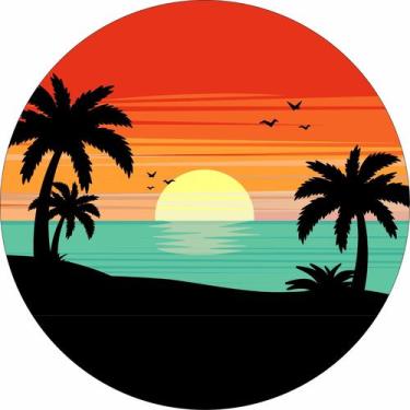 Imagem de Painel de tecido sublimado redondo Tardezinha Por Do Sol Mar Azul C/El