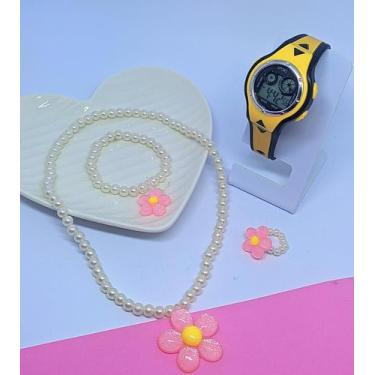 Imagem de Kit Relógio Infantil Digital Menina Cronometro Alarme Calendário Luz L
