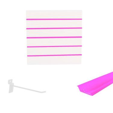 Imagem de Painel Canaletado Branco em Mdf 0,61 x 0,61m com Perfil Pvc Rosa e 10 