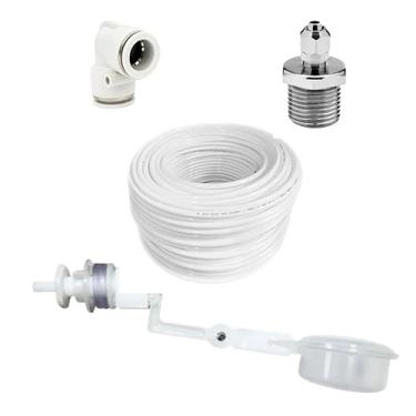 Imagem de Kit Conexão Rosca Macho 1/2” Saida 1/4” + Boia Nível + Engate Rápido 1/4” + Mangueira Atóxica 1/4” (Engate Branco, 05 Metros de Mangueira)