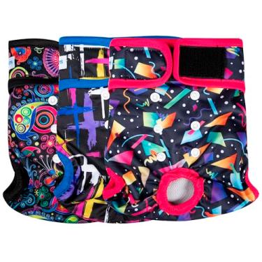 Imagem de Leekalos Fraldas reutilizáveis e laváveis para cães (pacote com 3) - Fraldas para cães altamente absorventes - Fraldas ajustáveis de tamanho para filhotes de cachorro para calcinhas menstruais