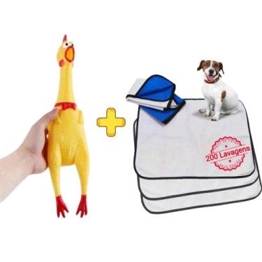 Imagem de Kit 3 Tapetes Higiênicos P/Pets + Brinquedo Pet Frango Barulhento de M