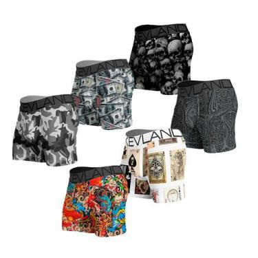 Imagem de Kit Com 6 Cuecas Boxer Kevland - Kit Com ESTAMPAS SORTIDAS, Preto, M