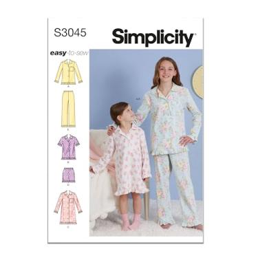 Imagem de Simplicity SS3045HH Conjunto infantil de padrão de costura, vestido, shorts e calças, código de design S3045, tamanhos 3-4-5-6