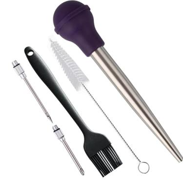 Imagem de IFFMYJB Conjunto 5 de baster de peru, seringa de aço inoxidável 18/8 para cozinhar injetor de carne, conjunto de 2 agulhas e 2 escovas de limpeza, baster para sabor de carne, aves, carne e frango,