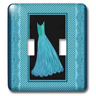 Imagem de 3dRose lsp_30293_2 Vestido turquesa em fundo preto com moldura listrada e fitas damasco Interruptor interruptor, multicolorido