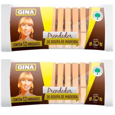 Imagem de Kit 2 Prendedor de Roupa de Madeira Gina Contém 12 Unidades