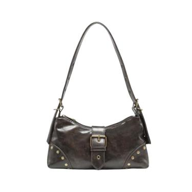 Imagem de QWINEE Bolsa feminina Y2k Studded Clutch Buckle Leather Shoulder Underarm Bag Trendy, Marrom, One Size