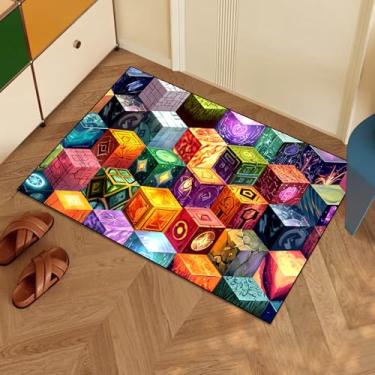 Imagem de Tapete de jogo de blocos para meninos adolescentes com elementos mágicos de jogo, tapetes de jogo de bloco de cubos para quarto de menino, banheiro, sala de estar, sala de jogos, tapetes