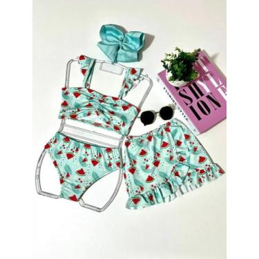 Imagem de Biquini infantil de menina 3 peças modinha verão lançamento blogueirin