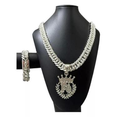 Imagem de Cordão + pulseira + pingente grumet 18mm - banhado a prata 925 - ToJoi