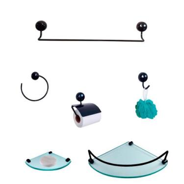 Imagem de Kit Para Banheiro Topázio Luxo Preto Vidro Modelado Incolor - VSA