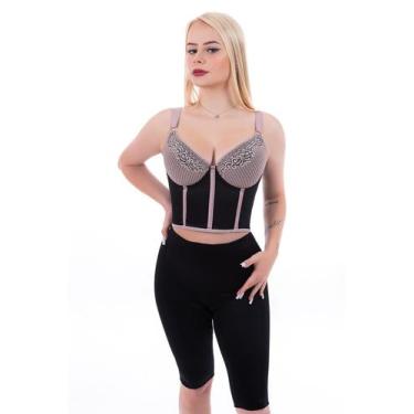 Imagem de Sutiã Cropped Com Bojo e Renda - Xale de Seda Design, Preto