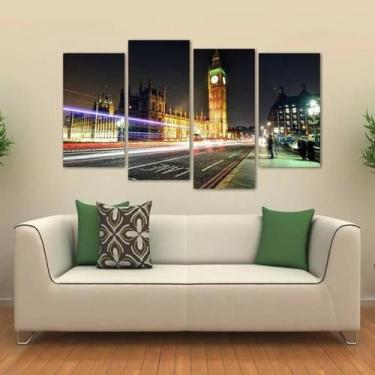 Imagem de Quadro Paisagem Londres Big Ben Mosaico Em Tecido 4 Peças - Wall Frame