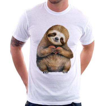 Imagem de Camiseta Bicho Preguiça Coração - Foca na Moda, Branco, GG