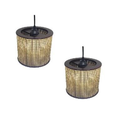 Imagem de Kit 2 Lustre Pendente Moderno Luminária Rustica Bambu Frisos - CL DECO