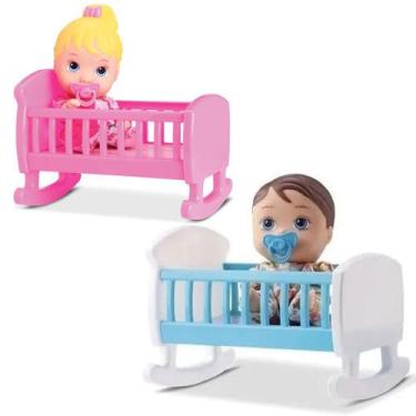 Imagem de Kit 2 Bonecos Bebê Menino e Menino Little Dolls com Bercinho - Diverto
