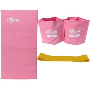 Imagem de kit de ginástica com mini band leve tornozeleira de peso 2kg e colchon