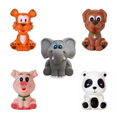 Imagem de Kit Com 5 Brinquedos De Vinil Para Bebê Maralex - Elefante, Panda, Cac