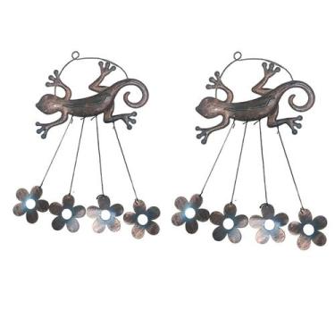Imagem de Sino dos Ventos Lagarto Flores Kit 2 unidades Decoraçao Varanda Enfeit