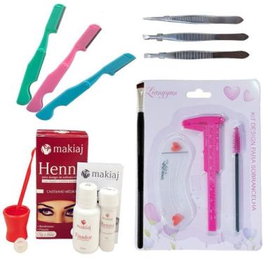 Imagem de Kit Designer Sobrancelha Henna Makiaj Pincel Navalha Pinça, Castanho M