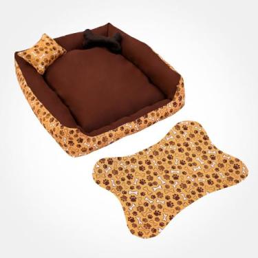 Imagem de Caminha Pet Cães e Gatos 4 Peças Com Pelúcia Almofadinha e Tapetinho A