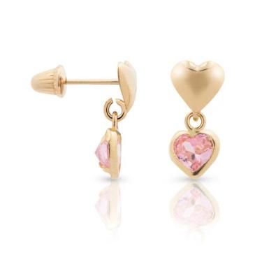 Imagem de Brinco Infantil Love Ouro 18K com Coração De Zircônia 11mm - AdriaJp J